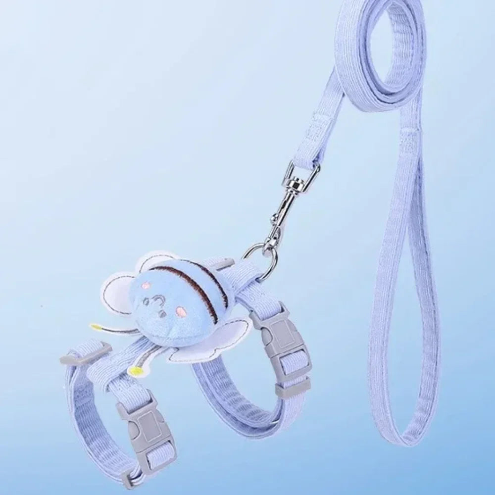 Cat Harness Leash Collar Set Adjustable Cartoon Bee Double Layer Dog Harness Small Medium Pet Collar Leash Outdoor Walking