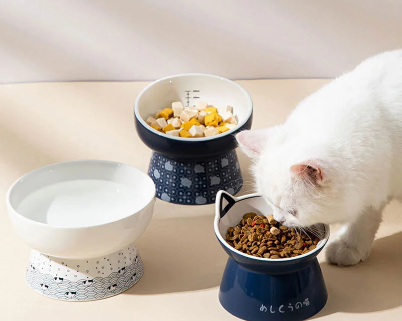 Japanese Style Cat Bowl Ceramic Double Bowl Anti Knock Food Bowl Dog Bowl Cat Drinking Bowl Automatic Drinking Pet Supplies