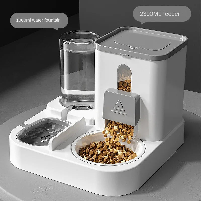 2-in-1 Automatic Cat Feeder & Water Fountain - Large Capacity Auto Dispensing Pet Bowl for Cats/Dogs, Continuous Food/Water Supp