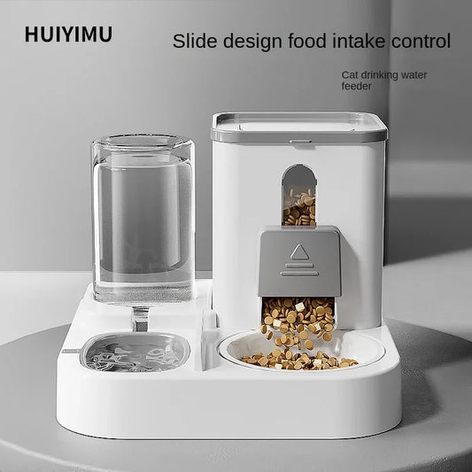 2-in-1 Automatic Cat Feeder & Water Fountain - Large Capacity Auto Dispensing Pet Bowl for Cats/Dogs, Continuous Food/Water Supp
