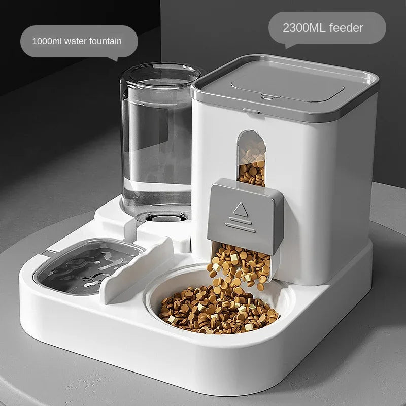 2-in-1 Automatic Cat Feeder & Water Fountain - Large Capacity Auto Dispensing Pet Bowl for Cats/Dogs, Continuous Food/Water Supp