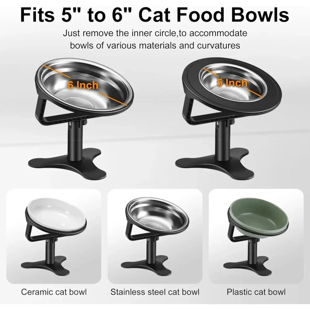 Raised Cat Bowls,Elevated for Indoor Cats with Height-Adjustable Stand Non-Slip Stainless Steel Bowl 15° Tilted Kitten Food Bowl