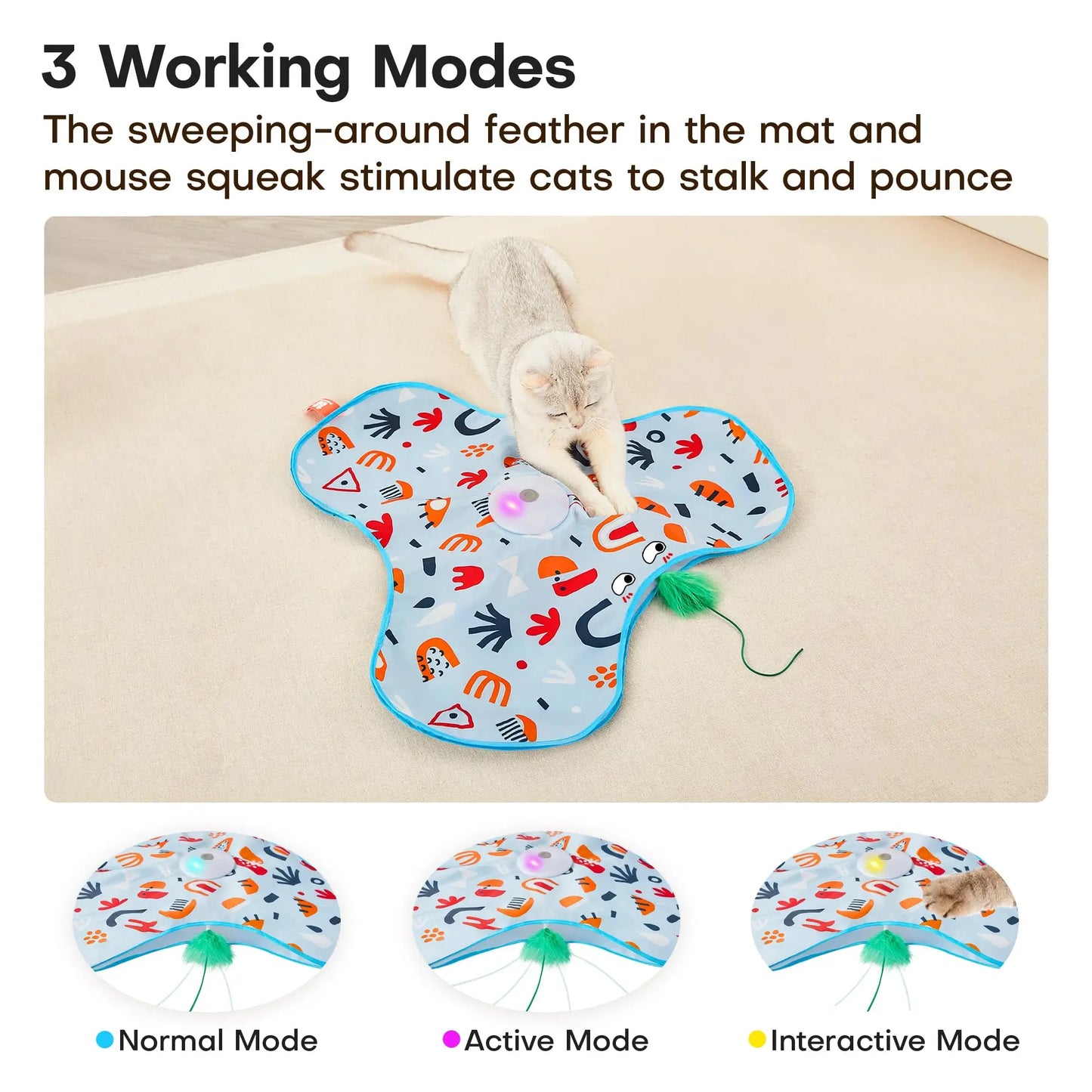 Smart Cat Toys Interactive Hide and Seek Cat Toy with Mouse Squeaky Motion Activated Moving Concealed Feathers Kitten Teaser Toy