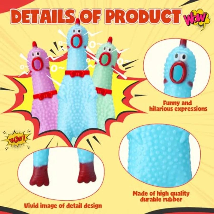 50 Pcs Rubber Chickens Squeak Screaming Chicken Novelty Bulk Dog Toys for Pets Dogs Adults 6.3 Inch Light Color