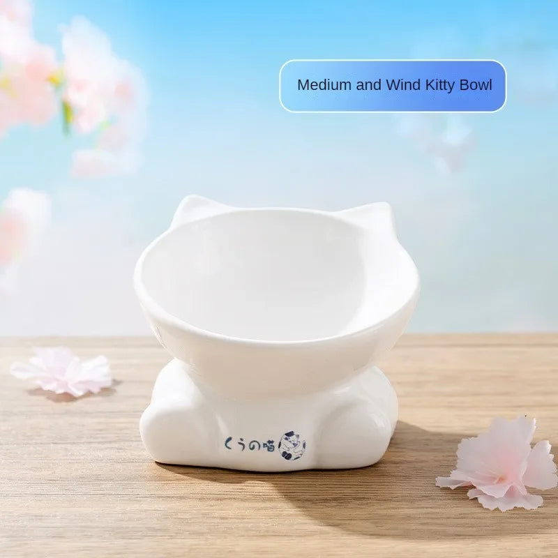 Japanese Style Cat Bowl Ceramic Double Bowl Anti Knock Food Bowl Dog Bowl Cat Drinking Bowl Automatic Drinking Pet Supplies