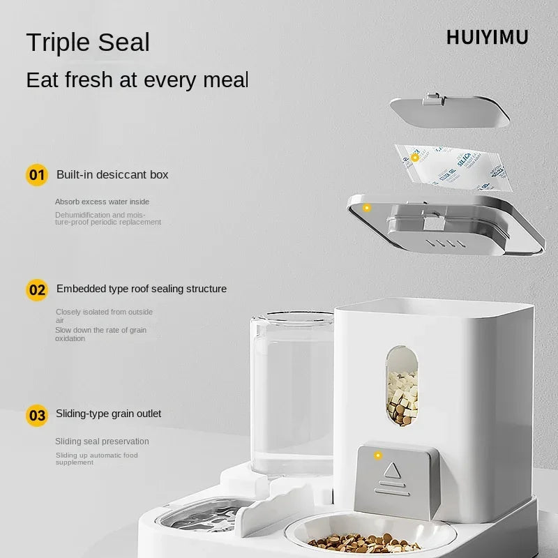 2-in-1 Automatic Cat Feeder & Water Fountain - Large Capacity Auto Dispensing Pet Bowl for Cats/Dogs, Continuous Food/Water Supp