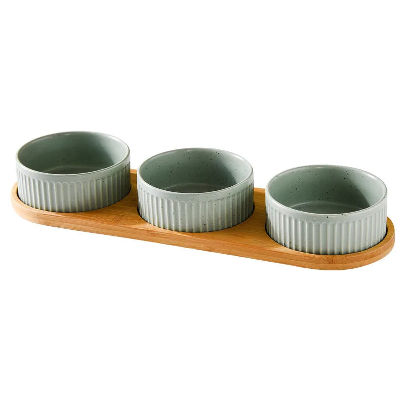 850 Ml Dogs and Cats Ceramic Bowl Double Triple Cat Food Wood Pallet Water Bowl Large Capacity Pet Drinking Water Feeder