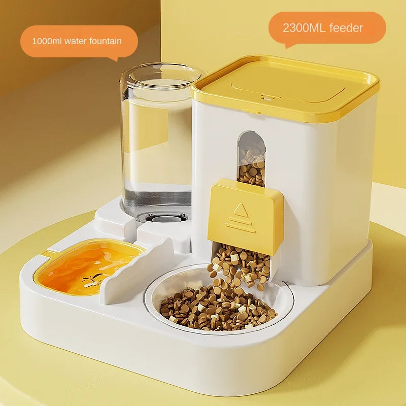 2-in-1 Automatic Cat Feeder & Water Fountain - Large Capacity Auto Dispensing Pet Bowl for Cats/Dogs, Continuous Food/Water Supp