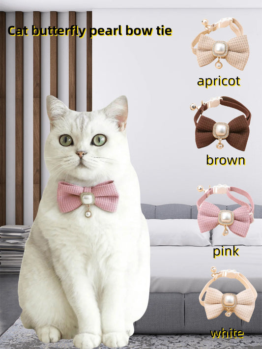 Waffle Pet Collar Cute Bow Bell Cat Collar Vintage Pearl Pendant Dog Collar Accessories For Dogs And Cats Dress Up Accessories
