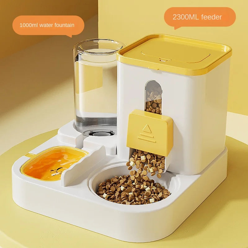 2-in-1 Automatic Cat Feeder & Water Fountain - Large Capacity Auto Dispensing Pet Bowl for Cats/Dogs, Continuous Food/Water Supp