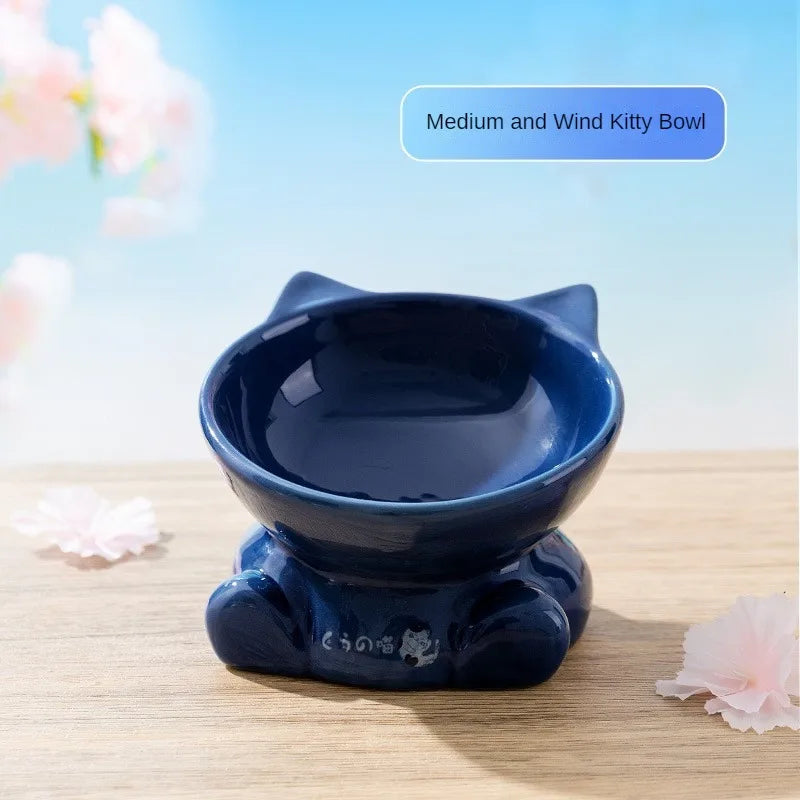 Japanese Style Cat Bowl Ceramic Double Bowl Anti Knock Food Bowl Dog Bowl Cat Drinking Bowl Automatic Drinking Pet Supplies