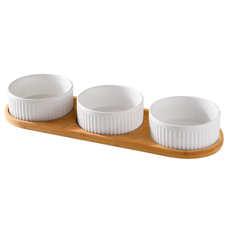 850 Ml Dogs and Cats Ceramic Bowl Double Triple Cat Food Wood Pallet Water Bowl Large Capacity Pet Drinking Water Feeder