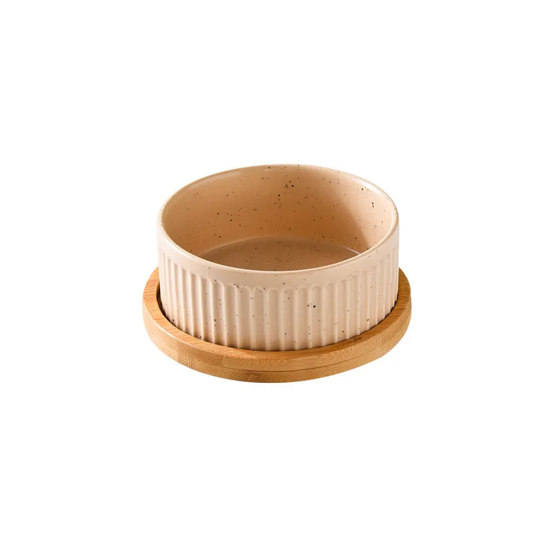 850 Ml Dogs and Cats Ceramic Bowl Double Triple Cat Food Wood Pallet Water Bowl Large Capacity Pet Drinking Water Feeder