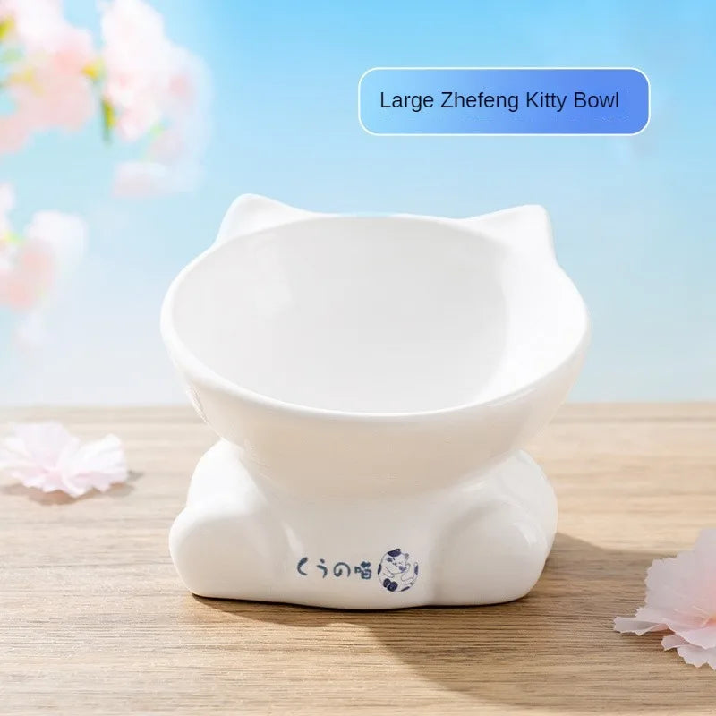 Japanese Style Cat Bowl Ceramic Double Bowl Anti Knock Food Bowl Dog Bowl Cat Drinking Bowl Automatic Drinking Pet Supplies