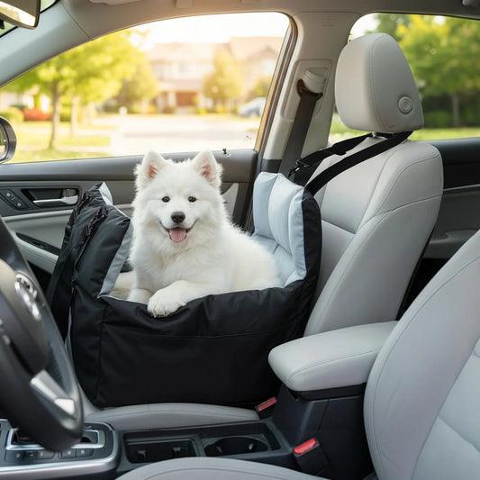 Ultra Soft Dog Car Seat for Small Dogs up 22 lbs Pet Booster Travel Carrier Bed w/ Safety Belt and Storage Pockets, Black/Green