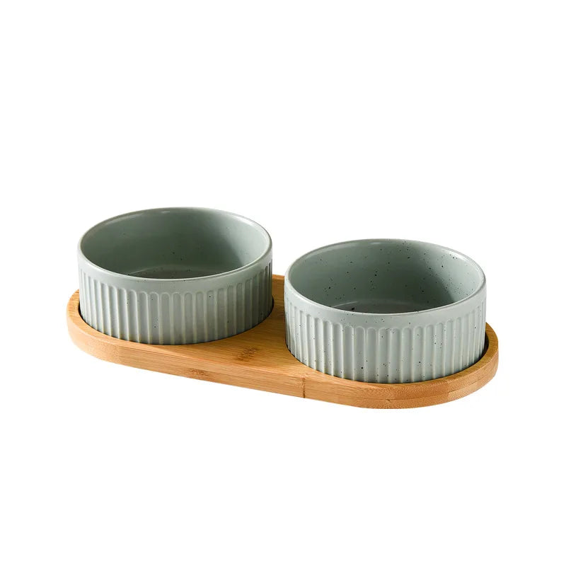 850 Ml Dogs and Cats Ceramic Bowl Double Triple Cat Food Wood Pallet Water Bowl Large Capacity Pet Drinking Water Feeder